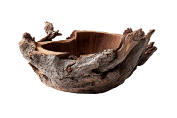 Unique wooden bowl with natural bark texture