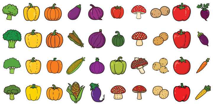 Colorful Hand-Drawn Vegetables Collection &ndash; Cartoon Fresh Produce Icons