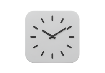 Isolated Minimalist Analog Clock with White Square Face and Black Hands