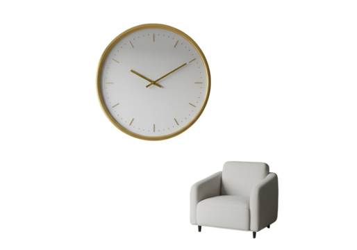 Isolated Minimalist Clock And Chair On Transparent Background Realistic Photo