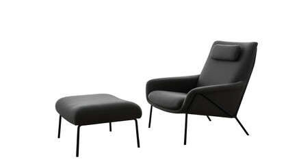 Isolated Modern Armchair and Ottoman On Black Background 3d Illustration