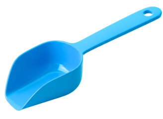 Bright blue plastic scoop for scooping isolated on transparent background