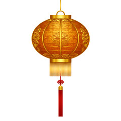 Isolated Gold Lantern Illustration With Red Tassel on Transparent Background