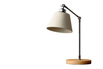 Modern desk lamp with wooden base and fabric shade