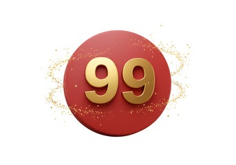 Isolated Gold Ninety Nine Number Over Red Circle On Transparent Background
