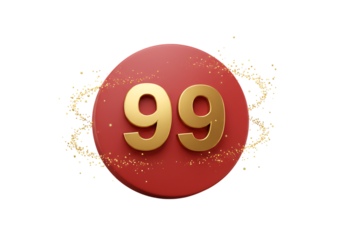 Isolated Gold Ninety Nine Number Over Red Circle On Transparent Background