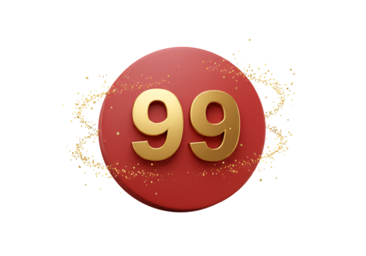 Isolated Gold Ninety Nine Number Over Red Circle On Transparent Background - Powered by Adobe