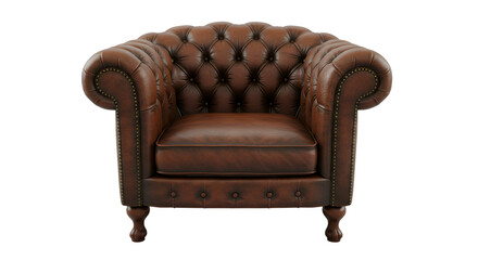 Isolated Leather Armchair Front View Studio Photo Against Black Background