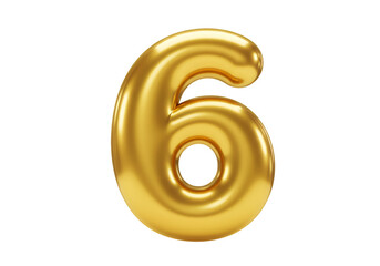 Isolated Golden Number Six Balloon Illustration Over Transparent Background