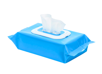 Blue packet of wet wipes isolated on transparent background