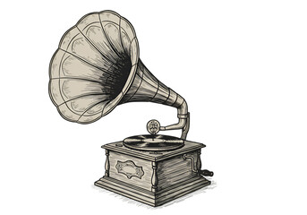 Isolated Gramophone Illustration with Detailed Texture on Transparent Background