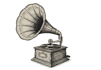 Isolated Gramophone Illustration with Detailed Texture on Transparent Background