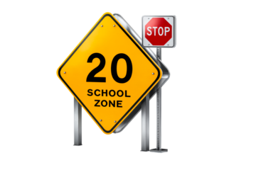 School zone warning signs for safe driving alert