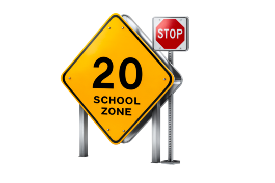 School zone warning signs for safe driving alert
