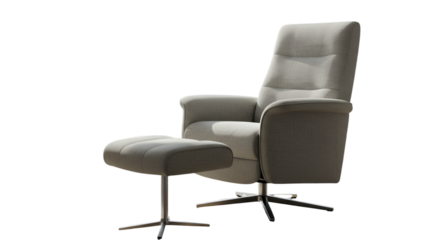 Isolated Modern Fabric Chair With Ottoman On Transparent Background 3D Render