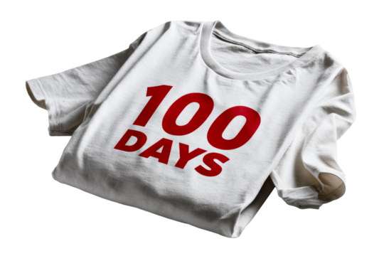 Bold white t shirt with red text design for events