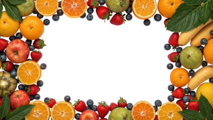 Vibrant Fruit and Berry Medley Framing Isolated Transparency, Perfect for Text Overlay or Creative