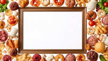 Festive food array framing a transparent canvas, ideal for culinary presentations, menus and