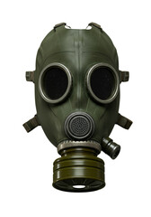 Isolated Photo of a Green Gas Mask with Protective Features