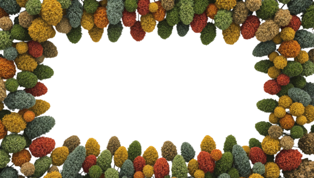 Floral border of simulated miniature trees against a clear space for versatile design integration