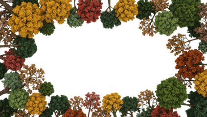 Vibrant arboreal border framing a transparent center offering design flexibility for any creative