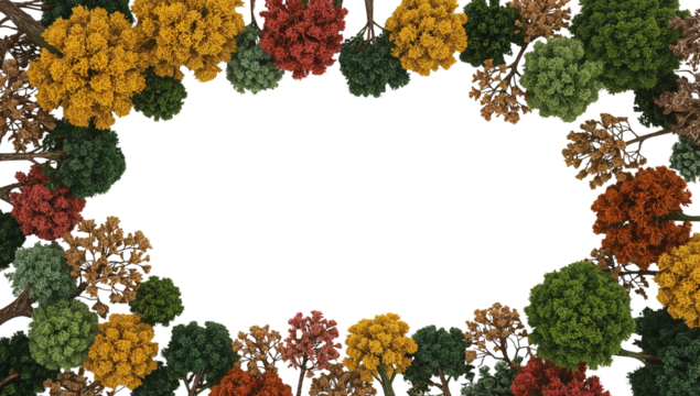 Vibrant arboreal border framing a transparent center offering design flexibility for any creative