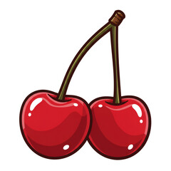 Isolated Illustration Of Two Red Cherries With Stem And Transparent Background
