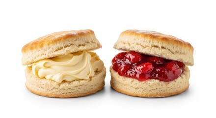 Delightful scones filled with clotted cream and strawberry jam for high tea