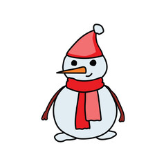 Snowman wearing red hat and scarf celebrating christmas holiday