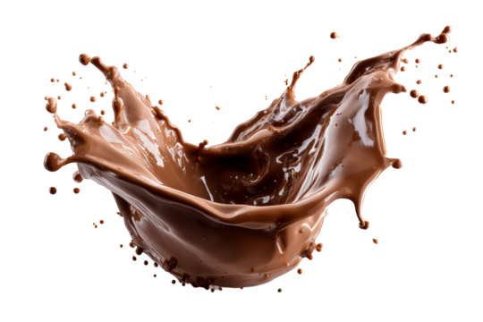 Chocolate splash on clear backdrop
