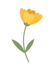 Bright Yellow Flower Illustration, Nature Art, Minimalist Design, Vibrant Colors, Digital Art