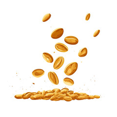 Falling golden seeds or nuts on a pile