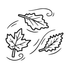 Autumn leaves blowing in the wind hand drawn doodle illustration