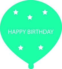 Birthday balloon vector icon in color flat style celebration party decoration collection, heart and round balloon group, happy birthday symbol pack with stars