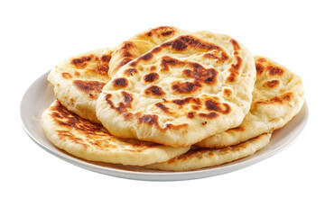 Stack of golden, slightly browned flatbreads on a white plate