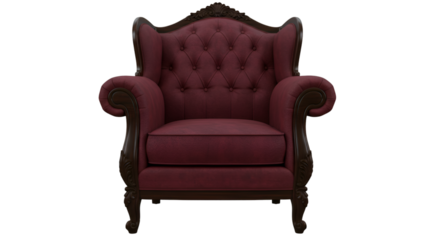 Isolated Luxurious Red Wingback Chair on Transparent Background
