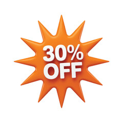 3D Orange Starburst With 30 Percent Off Discount Text sale offer