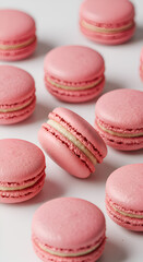 Obraz premium Photo of Pink Macaroons Arranged on White Background Sweet French Pastry