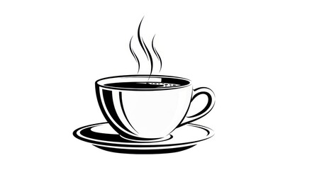 Obraz premium Elegant stylized coffee cup artwork with rising steam on a saucer isolated