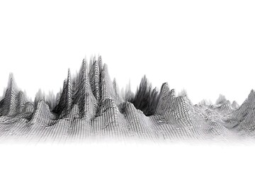 Dynamic monochrome 3D landscape illustration creates a modern, abstract design element, perfect for tech, data visualization, and digital projects