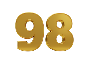 Isolated Golden Number Ninety Eight with Metallic Texture in 3D Rendering