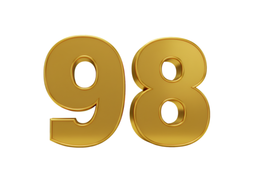 Isolated Golden Number Ninety Eight with Metallic Texture in 3D Rendering