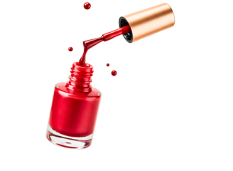 nail polish bottle with droplets isolated on transparent background