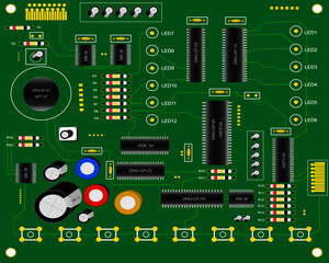 Green circuit board used for backgrounds, advertisements, flyers, magazines, websites.