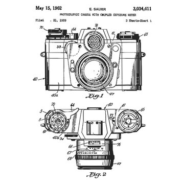 set of retro cameras, camera png collection, amera Vintage Patent Print