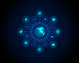 	
Geometric background and high tech circuit board connection system