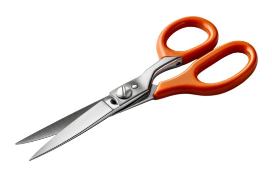 Orange handled scissors on clear back