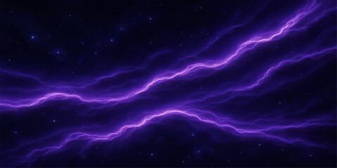 Vivid blue lightning strikes through a dark, abstract night sky filled with clouds, stars, and nebulae, creating a bright cosmic storm illustration