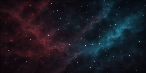 An expansive view of a starry night sky, filled with a deep blue nebula and bright constellations across the cosmos