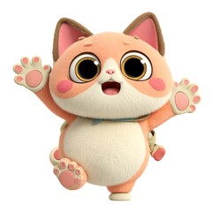 Fototapeta premium Playful Chubby 3D Rendered Orange Cartoon Cat with Big Eyes